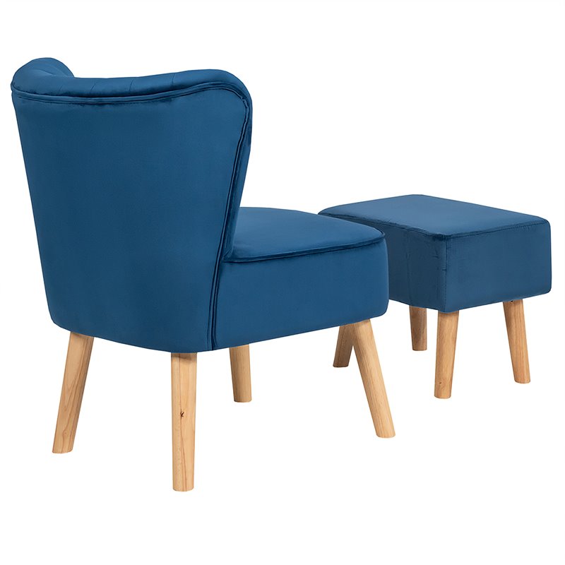 Costway Thick Padded Velvet Tufted Leisure Chair and Ottoman Set in Blue