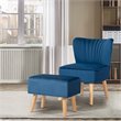 Costway Thick Padded Velvet Tufted Leisure Chair and Ottoman Set in Blue