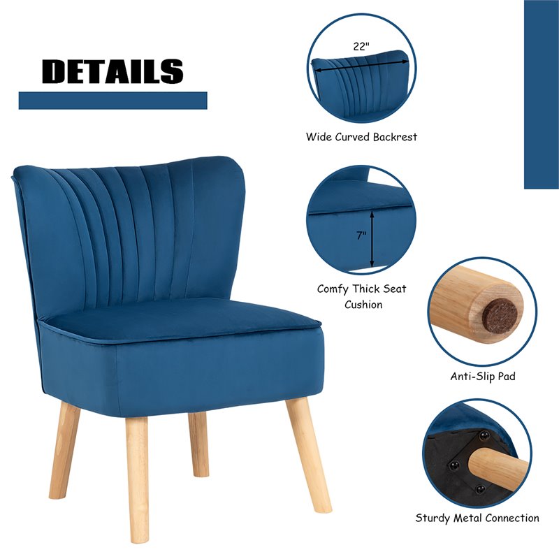 Costway Thick Padded Velvet Tufted Leisure Chair and Ottoman Set in Blue