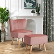 Costway Thick Padded Velvet Tufted Leisure Chair and Ottoman Set in Pink