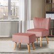 Costway Thick Padded Velvet Tufted Leisure Chair and Ottoman Set in Pink
