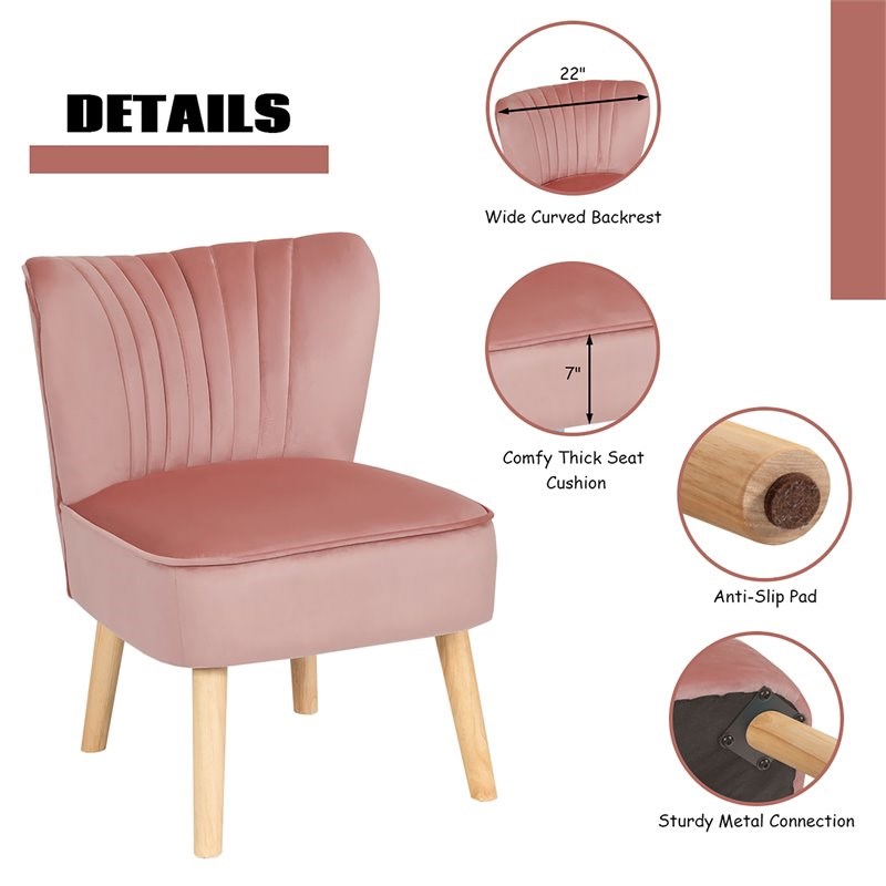 Costway Thick Padded Velvet Tufted Leisure Chair and Ottoman Set in Pink