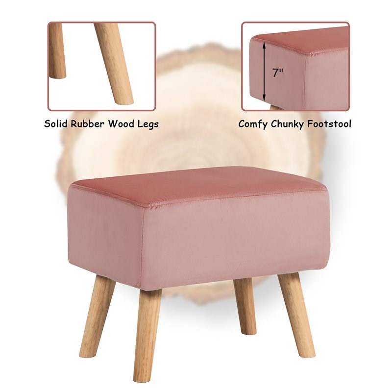Costway Thick Padded Velvet Tufted Leisure Chair and Ottoman Set in Pink