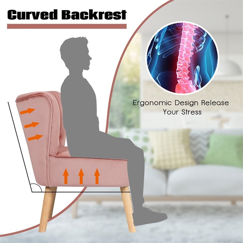 Costway Thick Padded Velvet Tufted Leisure Chair and Ottoman Set in Pink