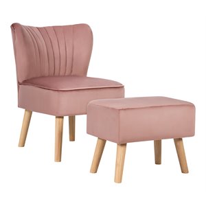 Costway Thick Padded Velvet Tufted Leisure Chair and Ottoman Set in Pink