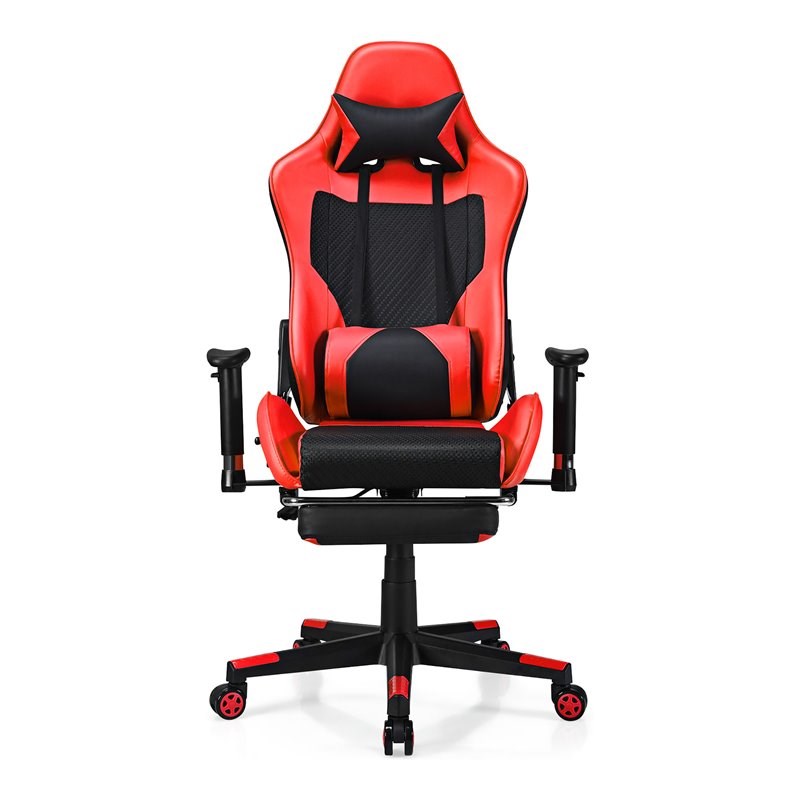 Costway PVC and Sponge Massage Gaming Chair with Footrest in Red