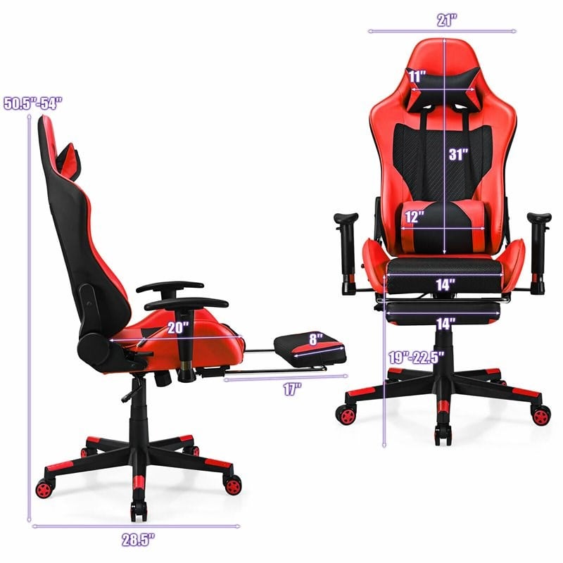 Costway PVC and Sponge Massage Gaming Chair with Footrest in Red