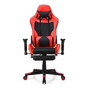 Costway PVC and Sponge Massage Gaming Chair with Footrest in Red