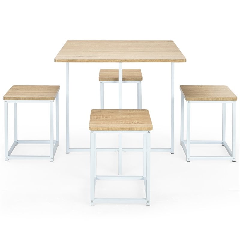 Costway 5-piece Compact Wood Dining Table & 4 Stools in Natural/Vintage White