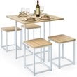 Costway 5-piece Compact Wood Dining Table & 4 Stools in Natural/Vintage White
