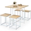 Costway 5-piece Compact Wood Dining Table & 4 Stools in Natural/Vintage White