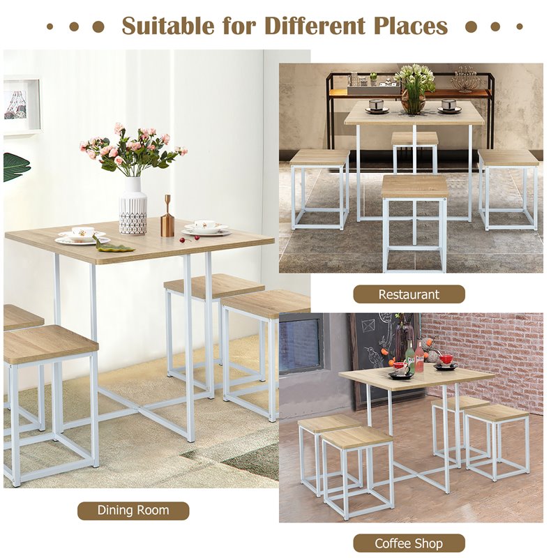 Costway 5-piece Compact Wood Dining Table & 4 Stools in Natural/Vintage White