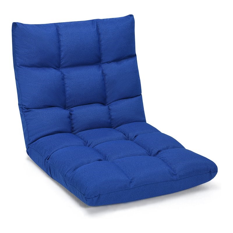 Costway Cotton Adjustable 14-Position Floor Gaming Sofa Chair in Blue