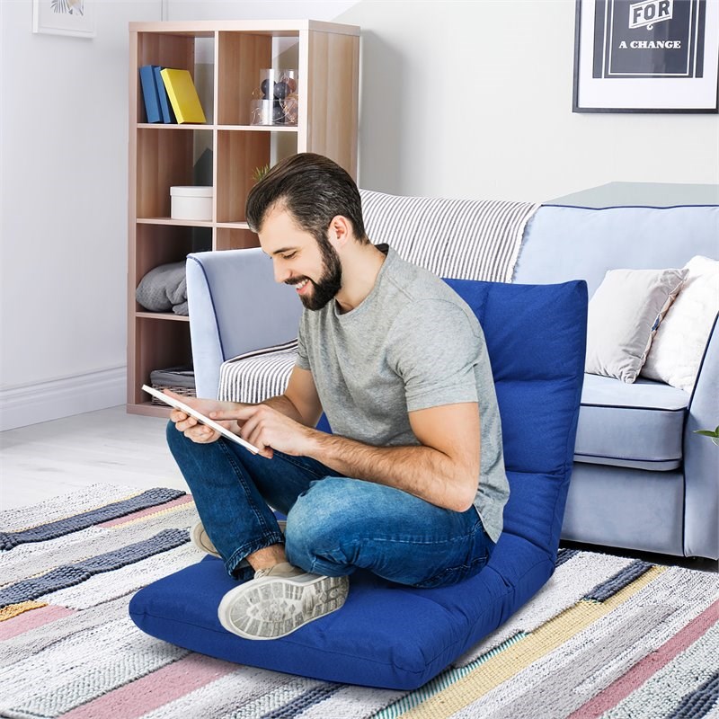 Costway Cotton Adjustable 14-Position Floor Gaming Sofa Chair in Blue