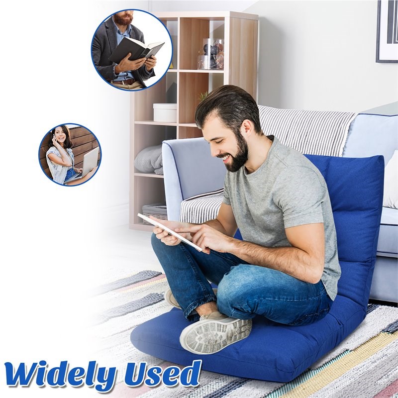Costway Cotton Adjustable 14-Position Floor Gaming Sofa Chair in Blue