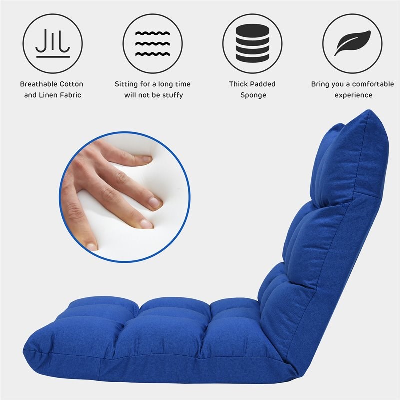 Costway Cotton Adjustable 14-Position Floor Gaming Sofa Chair in Blue