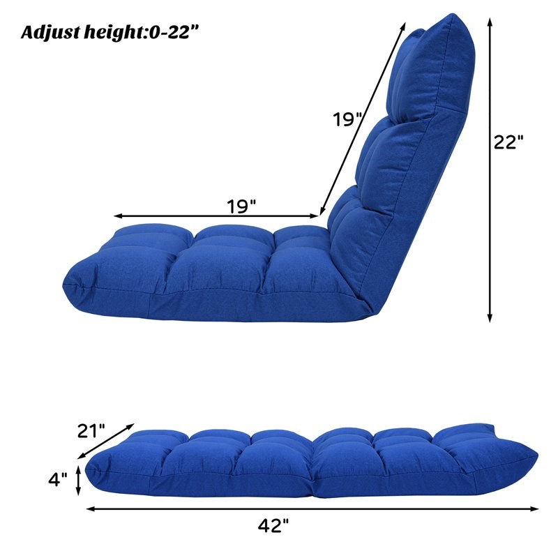 Costway Cotton Adjustable 14-Position Floor Gaming Sofa Chair in Blue