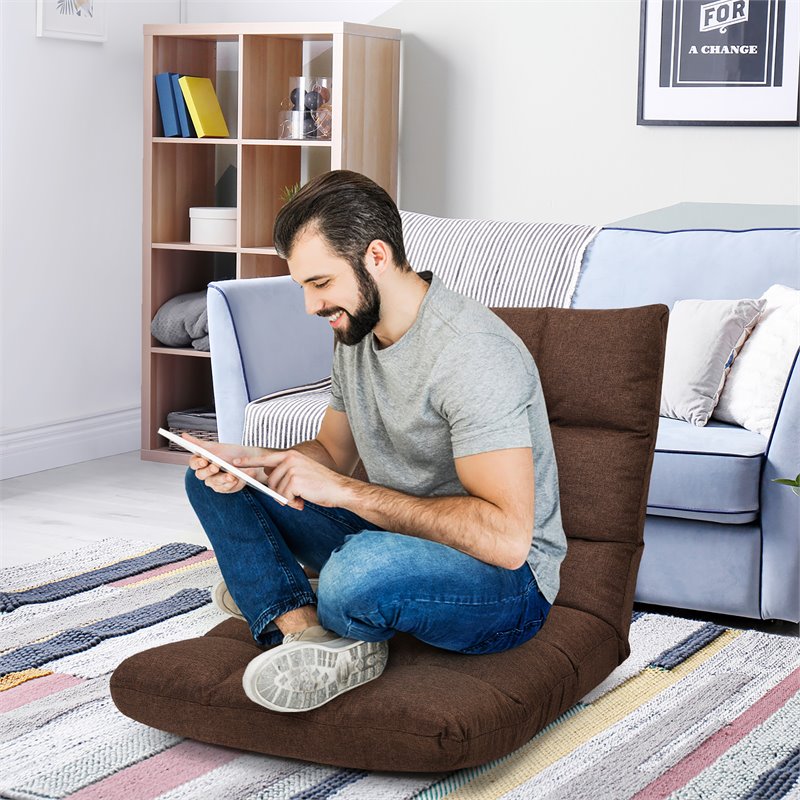 Costway Cotton Adjustable 14-Position Floor Gaming Sofa Chair in Coffee