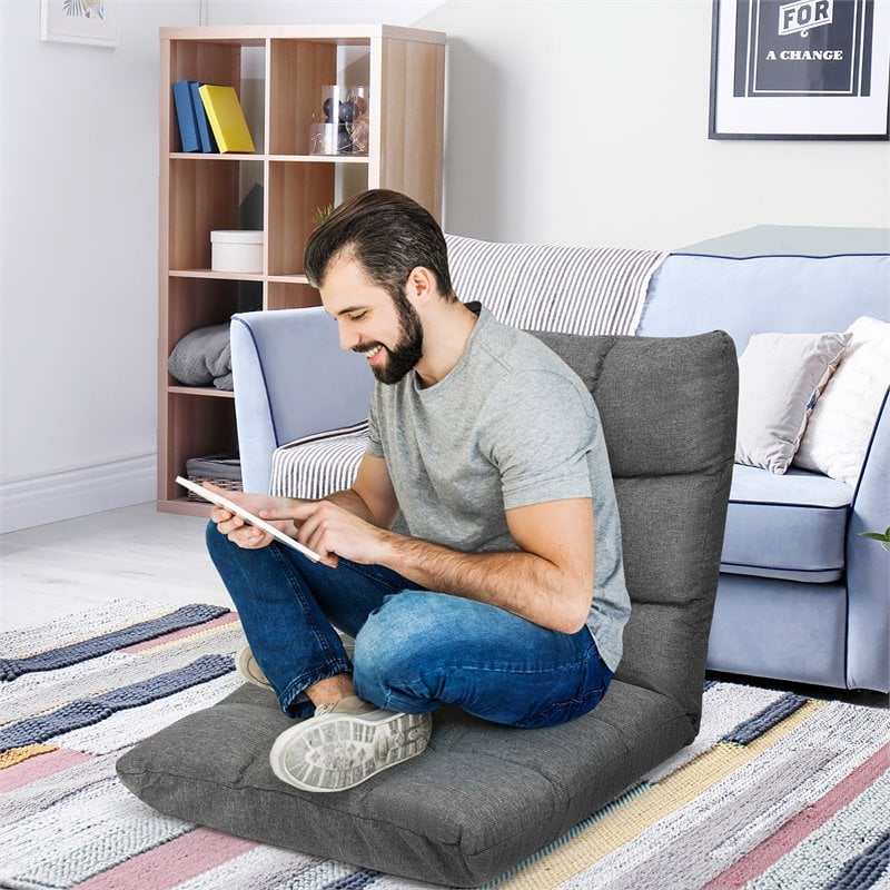 Costway Cotton Adjustable 14-Position Floor Gaming Sofa Chair in Gray