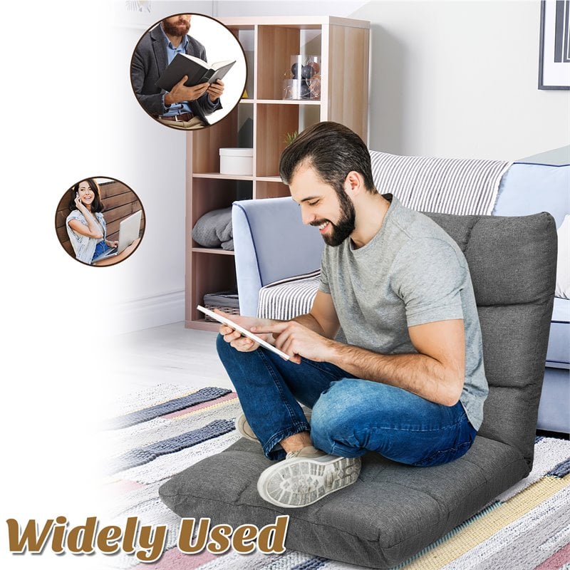 Costway Cotton Adjustable 14-Position Floor Gaming Sofa Chair in Gray