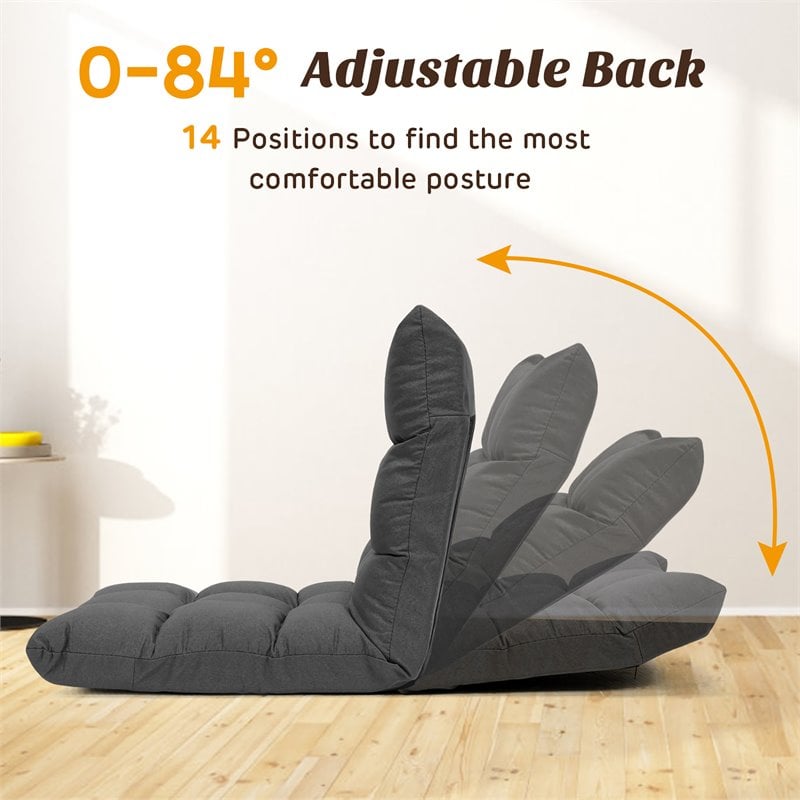 Costway Cotton Adjustable 14-Position Floor Gaming Sofa Chair in Gray