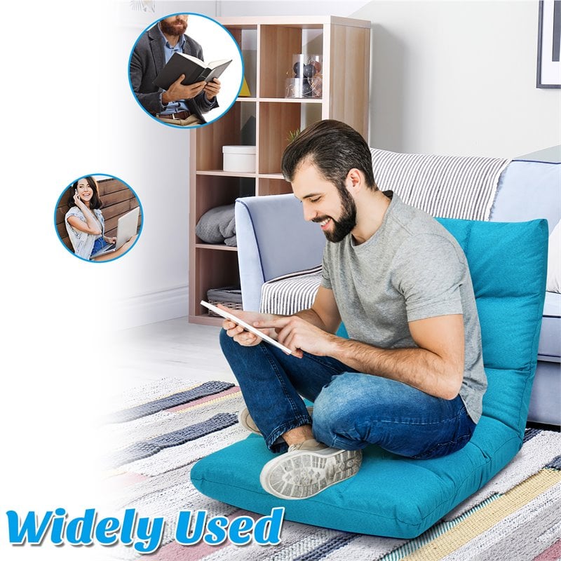 Costway Cotton Adjustable 14-Position Floor Gaming Sofa Chair in Peacock Blue