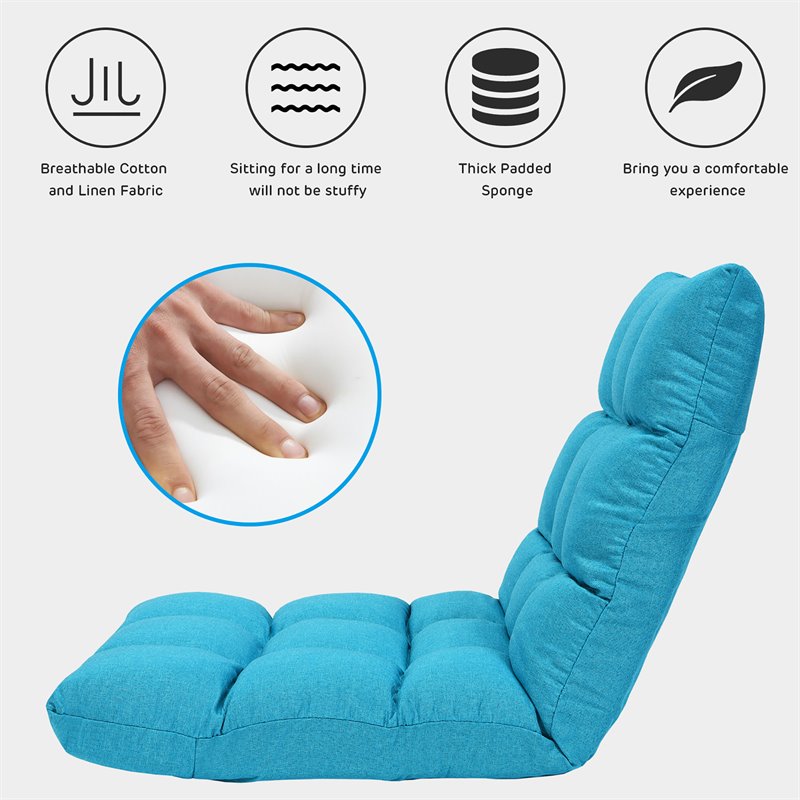 Costway Cotton Adjustable 14-Position Floor Gaming Sofa Chair in Peacock Blue