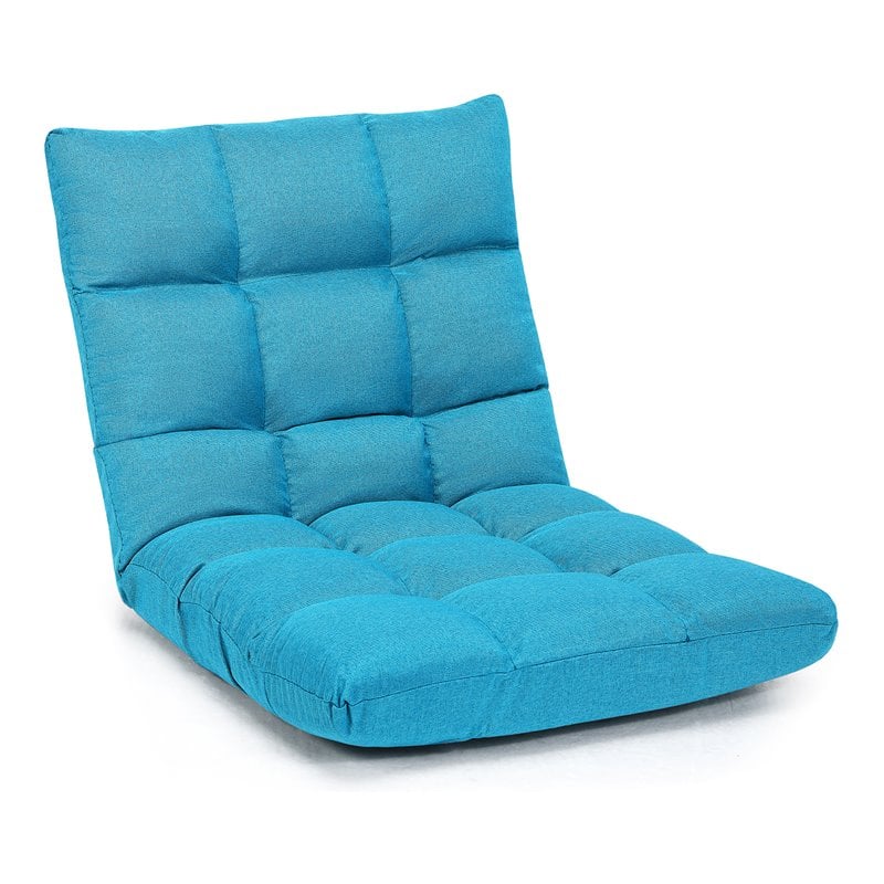 Costway Cotton Adjustable 14-Position Floor Gaming Sofa Chair in Peacock Blue