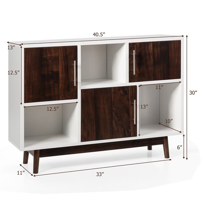 Costway Contemporary Pine Wood Side Board with Door & Shelf in White