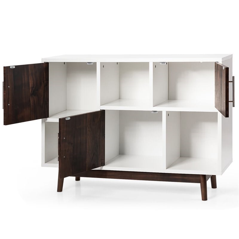 Costway Contemporary Pine Wood Side Board with Door & Shelf in White