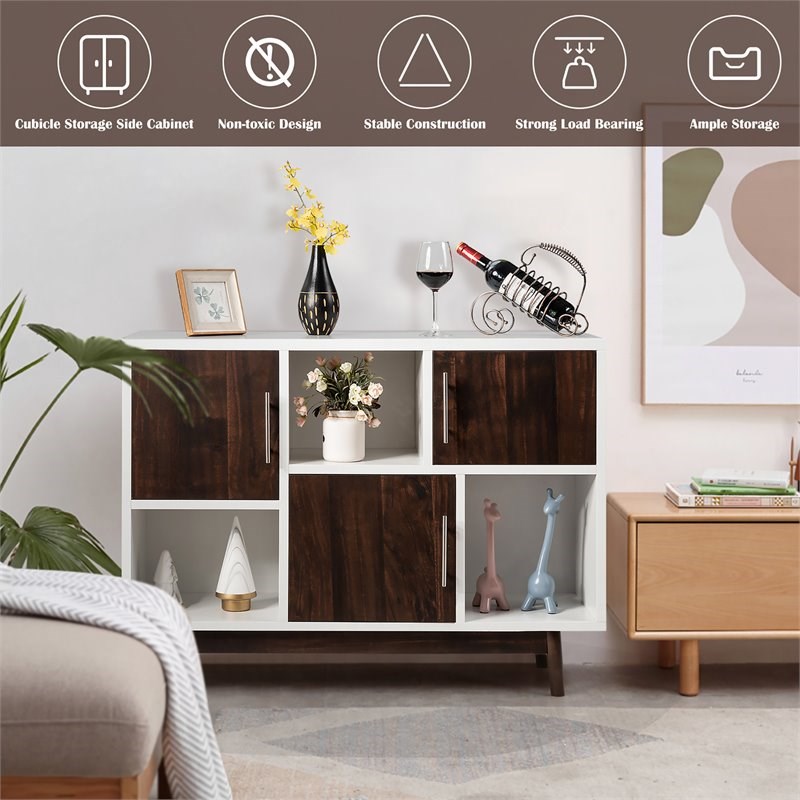Costway Contemporary Pine Wood Side Board with Door & Shelf in White