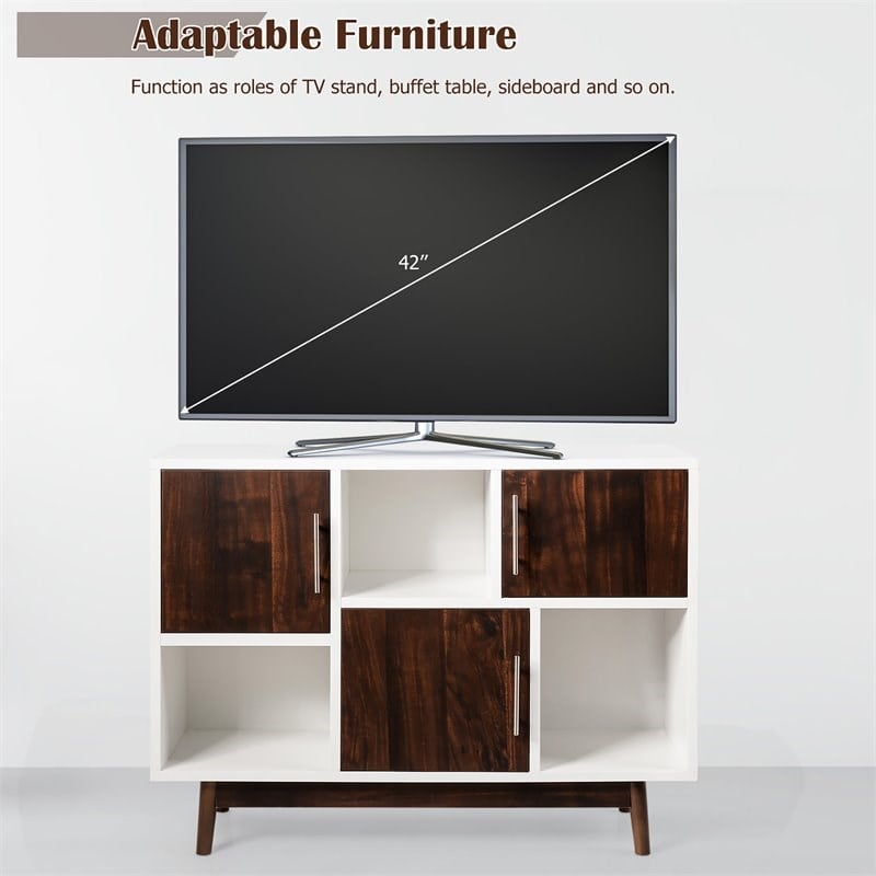 Costway Contemporary Pine Wood Side Board with Door & Shelf in White