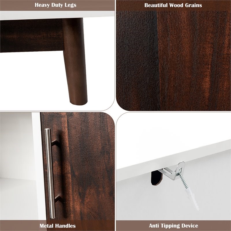 Costway Contemporary Pine Wood Side Board with Door & Shelf in White