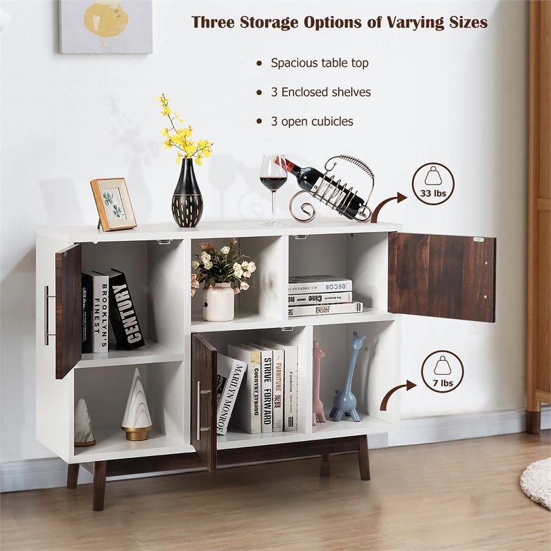 Costway Contemporary Pine Wood Side Board with Door & Shelf in White