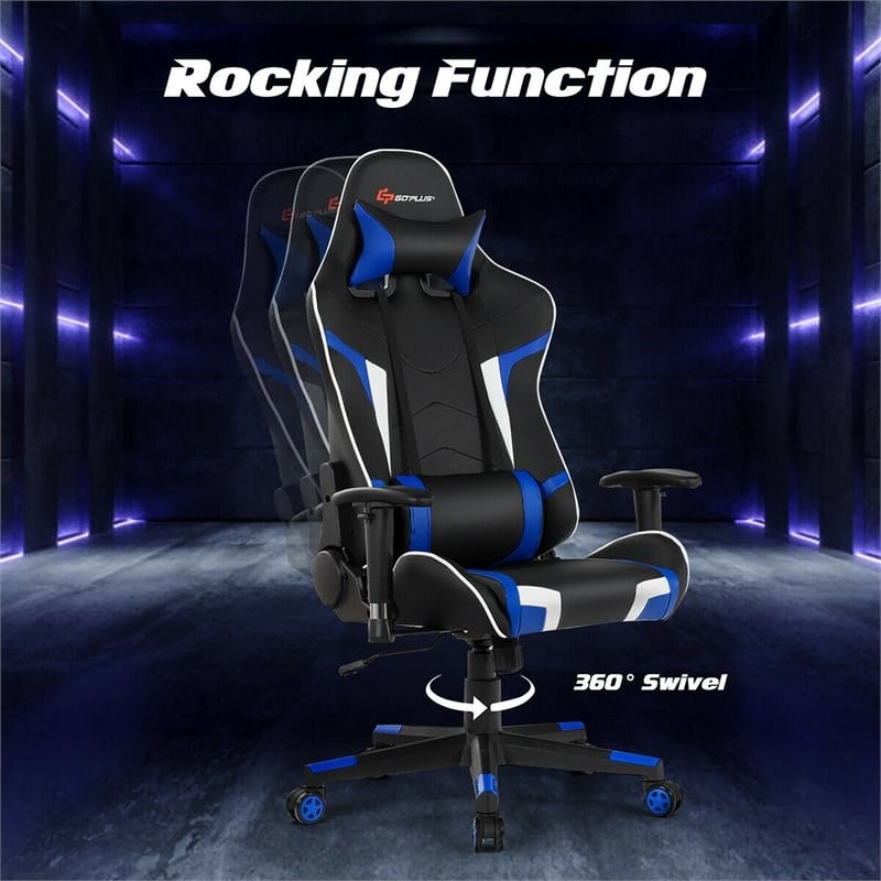 Costway Faux Leather Swivel Massage Gaming Chair with Lumbar Support in Blue