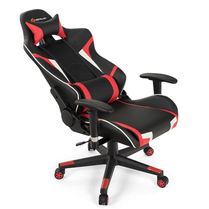 Costway Faux Leather Swivel Massage Gaming Chair with Lumbar Support in Red