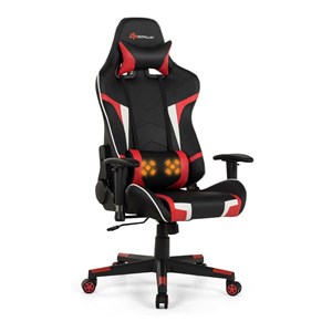 Costway Faux Leather Swivel Massage Gaming Chair with Lumbar Support in Red