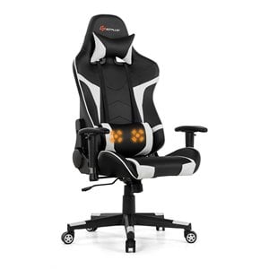 Costway Faux Leather Swivel Massage Gaming Chair with Lumbar Support in White