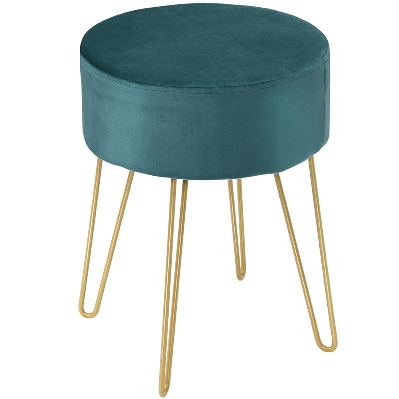 Costway 18'' Round Velvet Ottoman/Footrest Stool/Dressing Chair in Dark Green