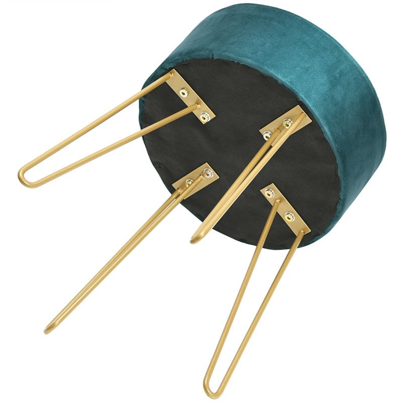 Costway 18'' Round Velvet Ottoman/Footrest Stool/Dressing Chair in Dark Green