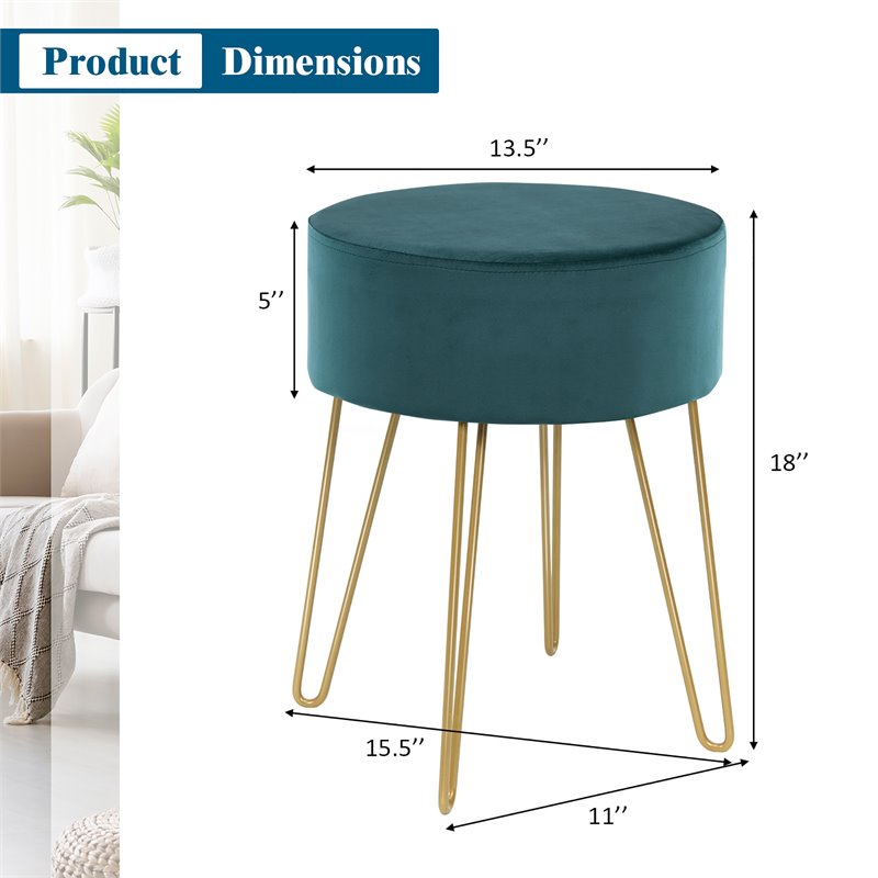 Costway 18'' Round Velvet Ottoman/Footrest Stool/Dressing Chair in Dark Green