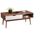 Costway Engineered Wood Coffee Table with Drawer and Storage Shelf in Walnut