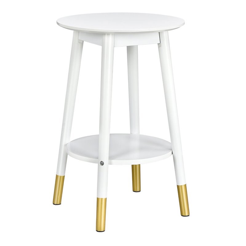 Costway Round Home Decor Accent Side End Table with Storage Shelf in White