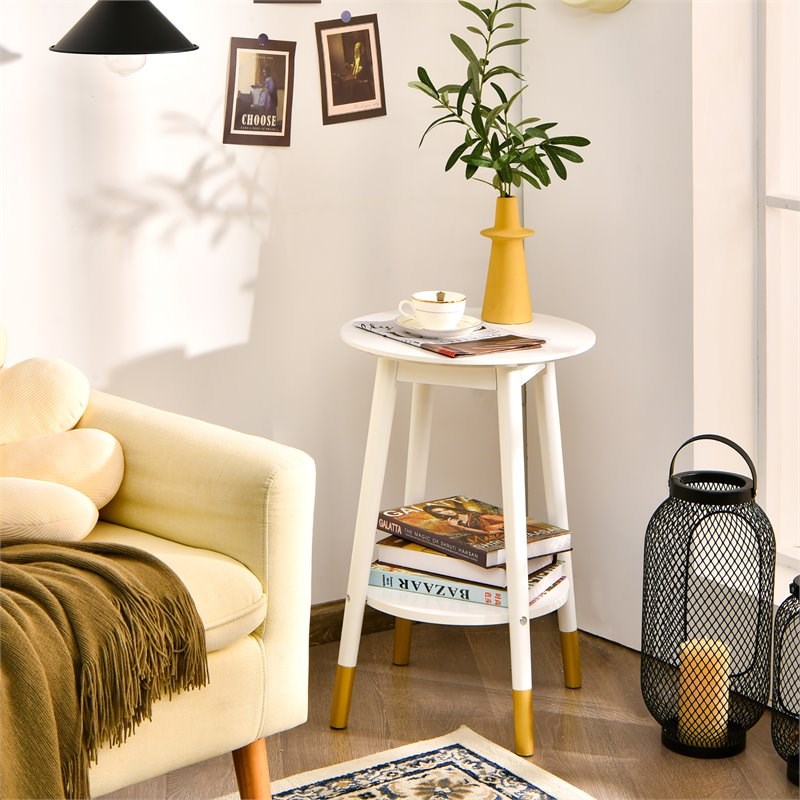 Costway Round Home Decor Accent Side End Table with Storage Shelf in White