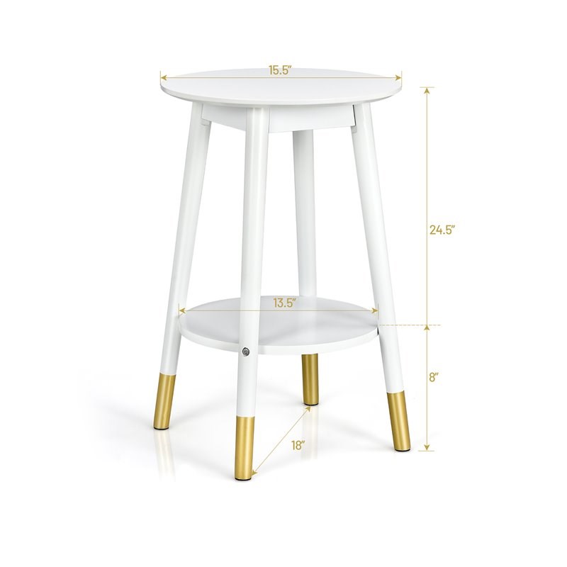 Costway Round Home Decor Accent Side End Table with Storage Shelf in White