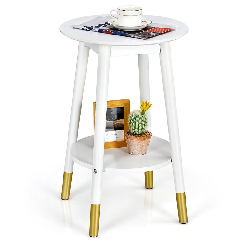 Costway Round Home Decor Accent Side End Table with Storage Shelf in White