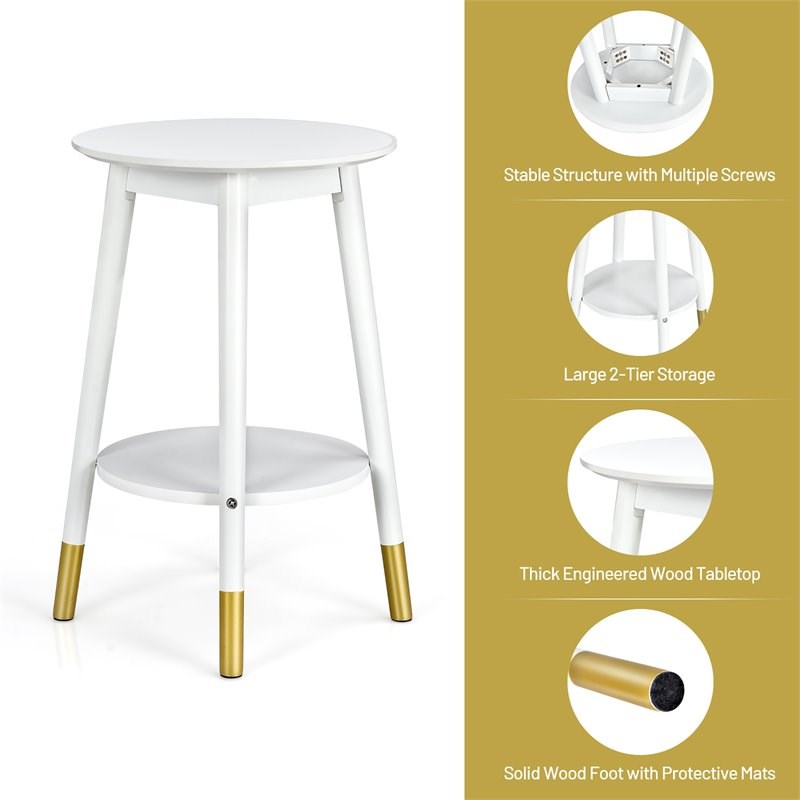 Costway Round Home Decor Accent Side End Table with Storage Shelf in White