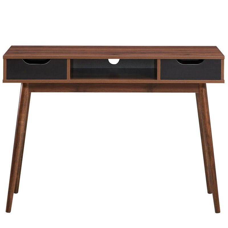 Costway Contemporary Engineered Wood Computer Desk with Drawers in Walnut