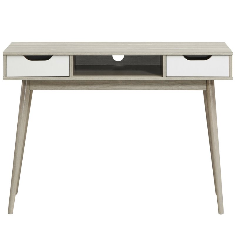 Costway Contemporary Engineered Wood Computer Desk with Drawers in Oak