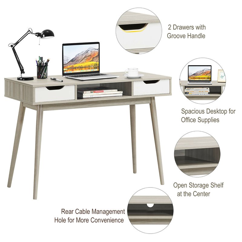 Costway Contemporary Engineered Wood Computer Desk with Drawers in Oak
